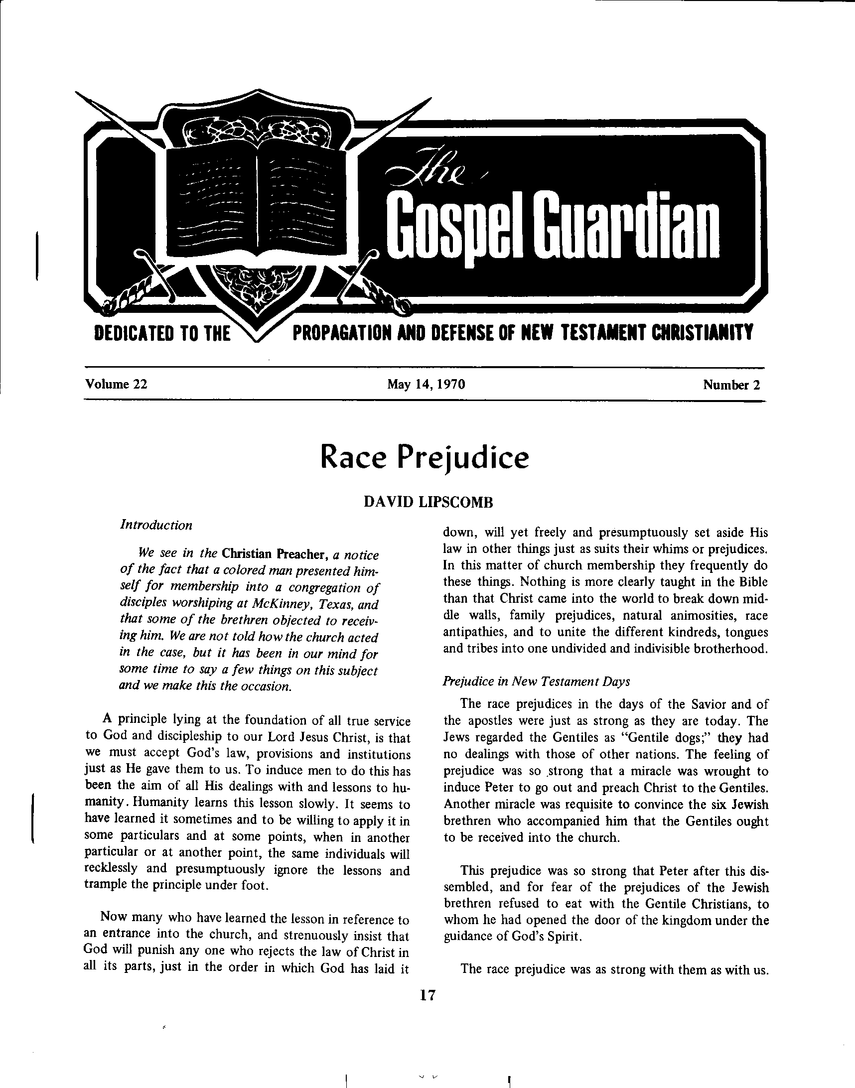Gospel Guardian Original: Vol.22 No.2 Pg.1