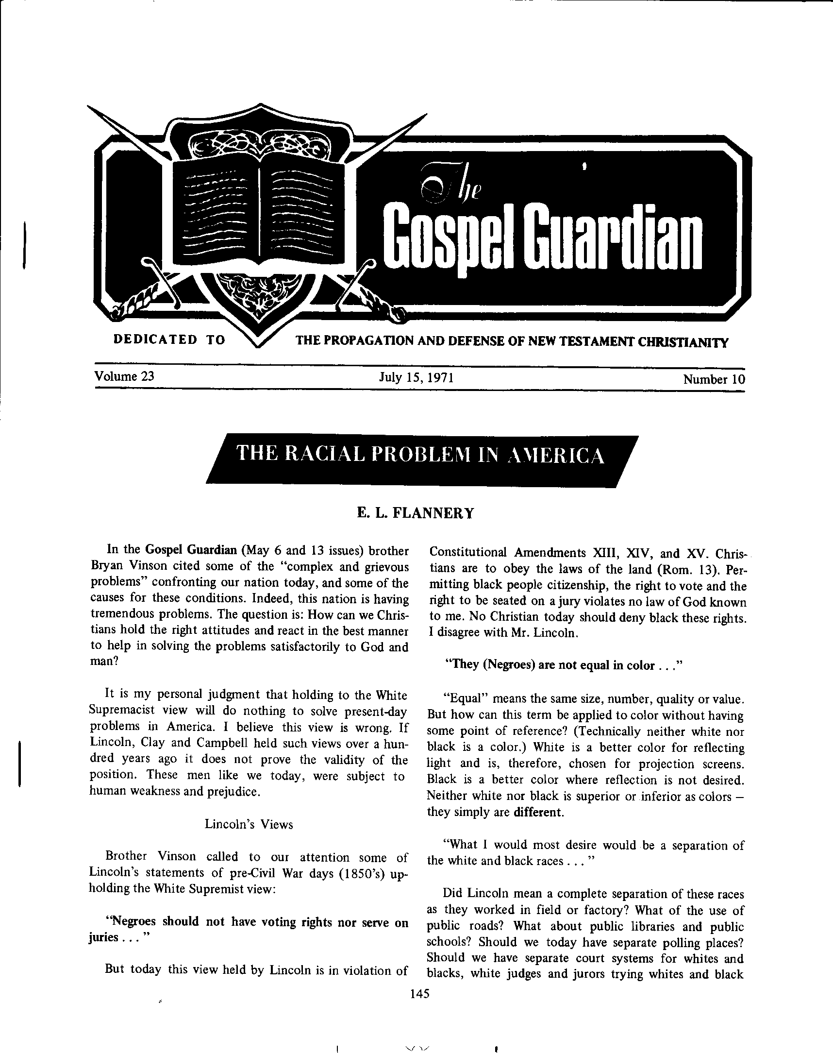 Gospel Guardian Original: Vol.23 No.10 Pg.1