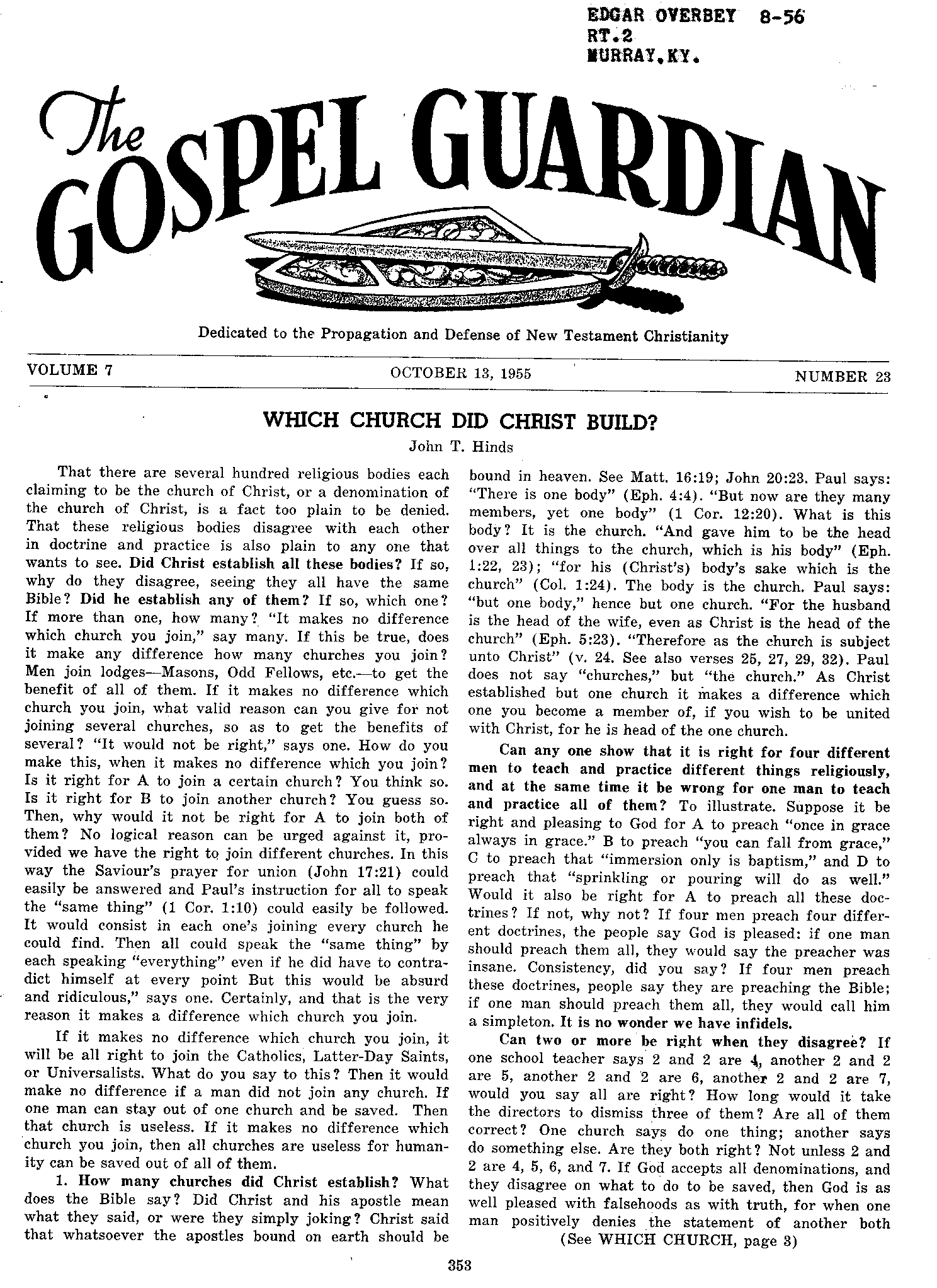 Gospel Guardian Original: Vol.7 No.23 Pg.1