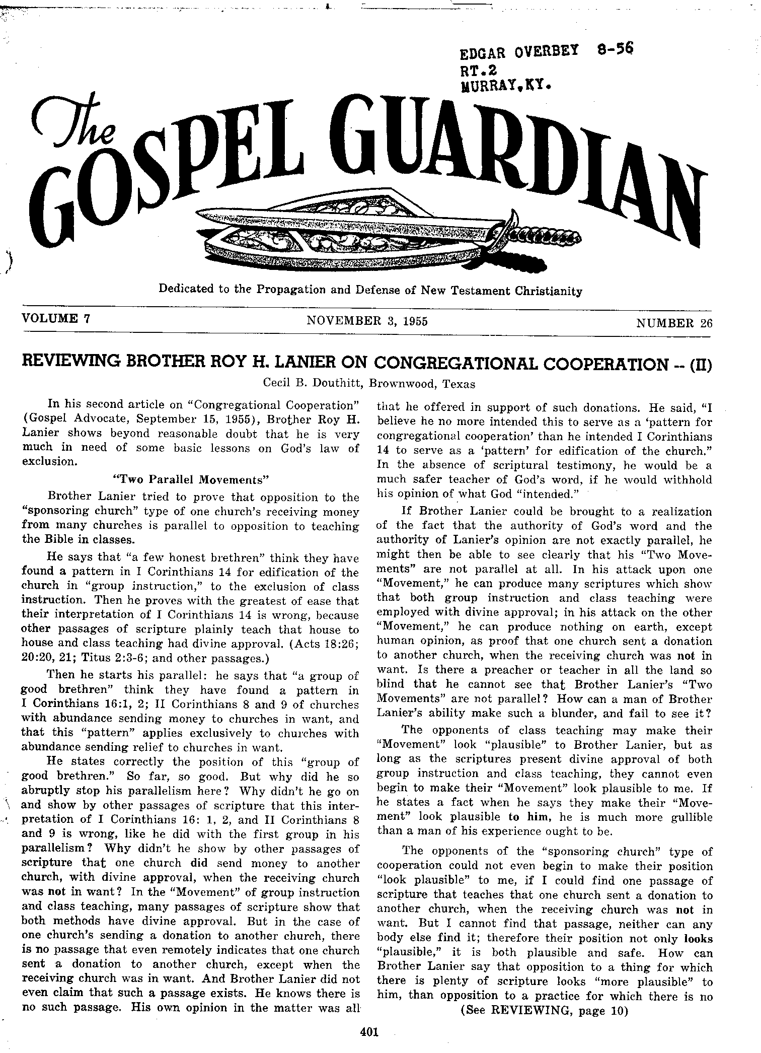 Gospel Guardian Original: Vol.7 No.26 Pg.1