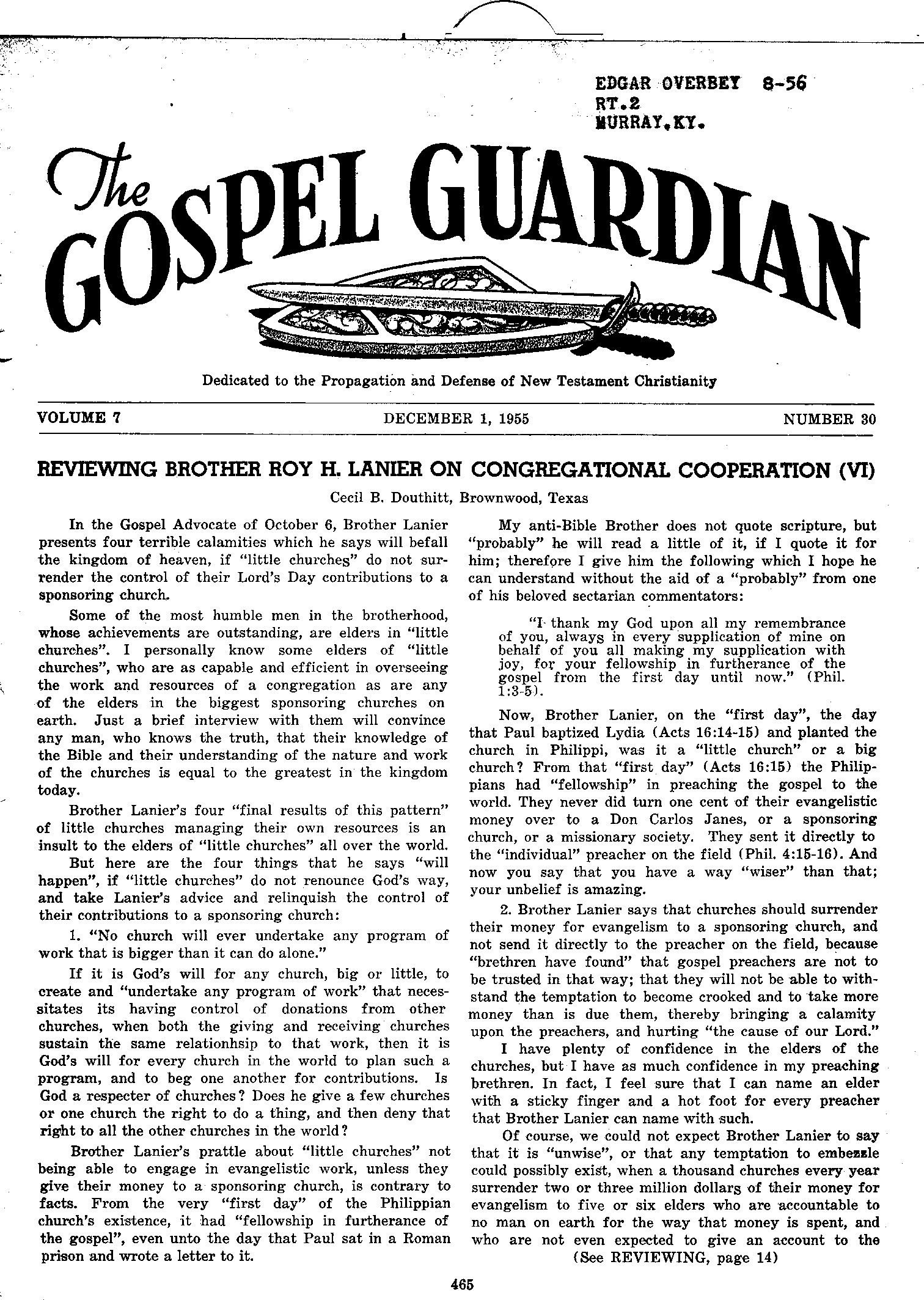 Gospel Guardian Original: Vol.7 No.30 Pg.1